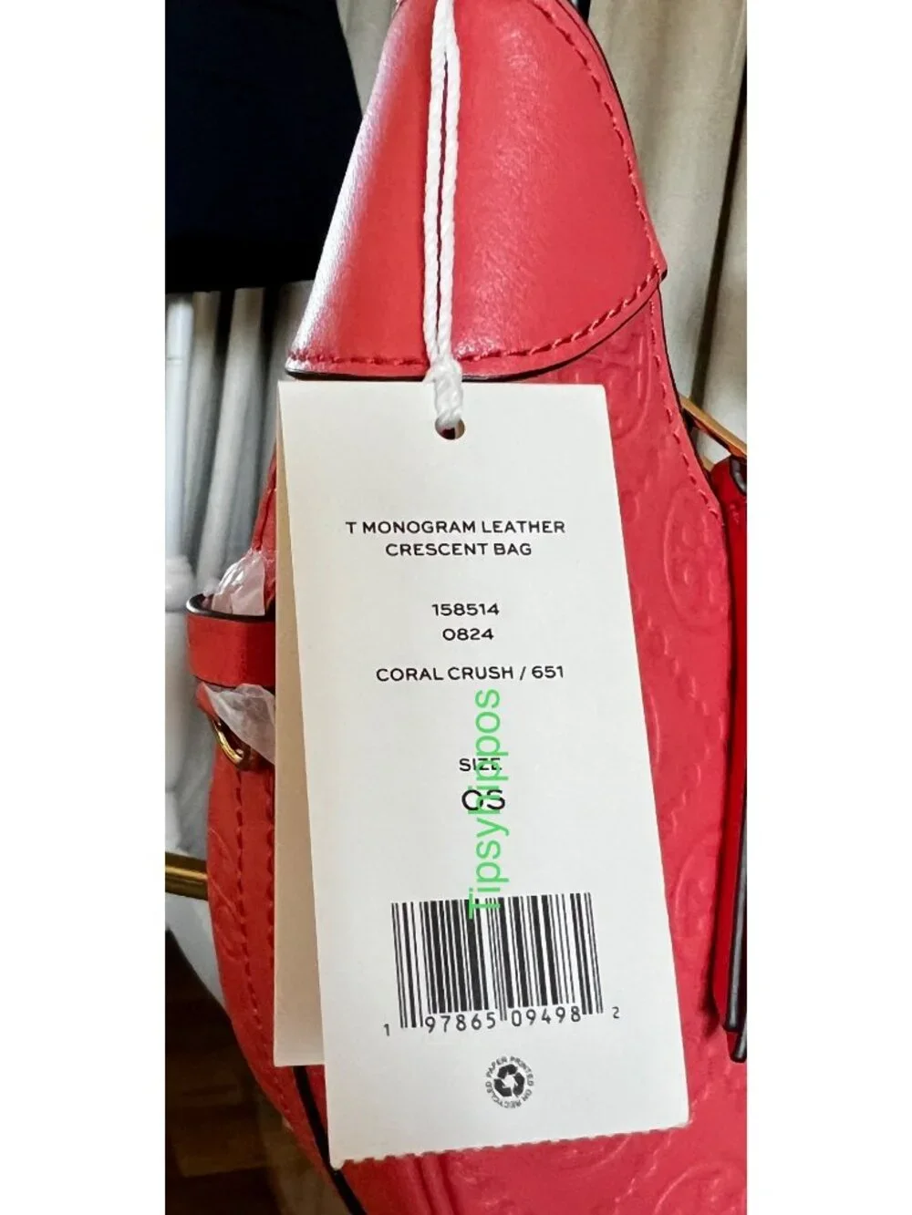 NEW!!!  AUTHENTIC TORY BURCH CORAL CRUSH MONOGRAM CRESENT HANDBAG